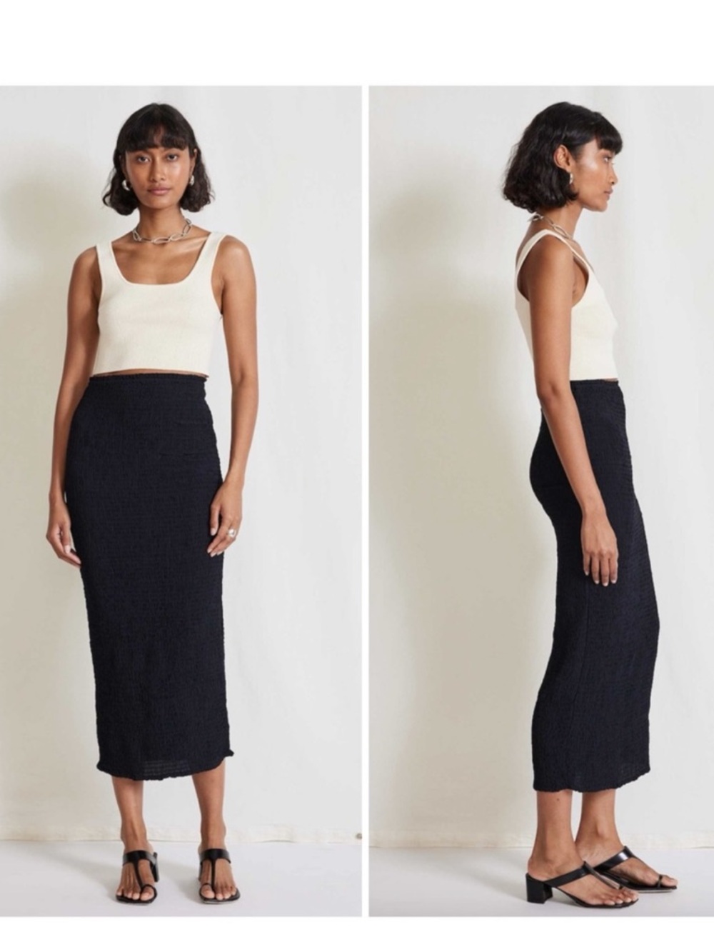 Apiece Apart Black Smocked Midi Skirt
